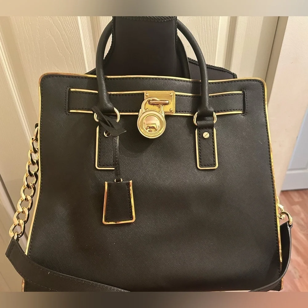 Michael Kors Hamilton Elegant Black and Gold Women's Tote